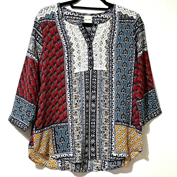 Blair Womens Boho Patchwork Tunic Top M Multicolor Rayon/Spandex - Picture 1 of 6